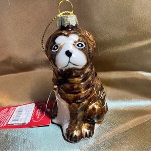 Christmas Ornament Brindle Boxer Dog Glass St Nicholas Square Hand Painted